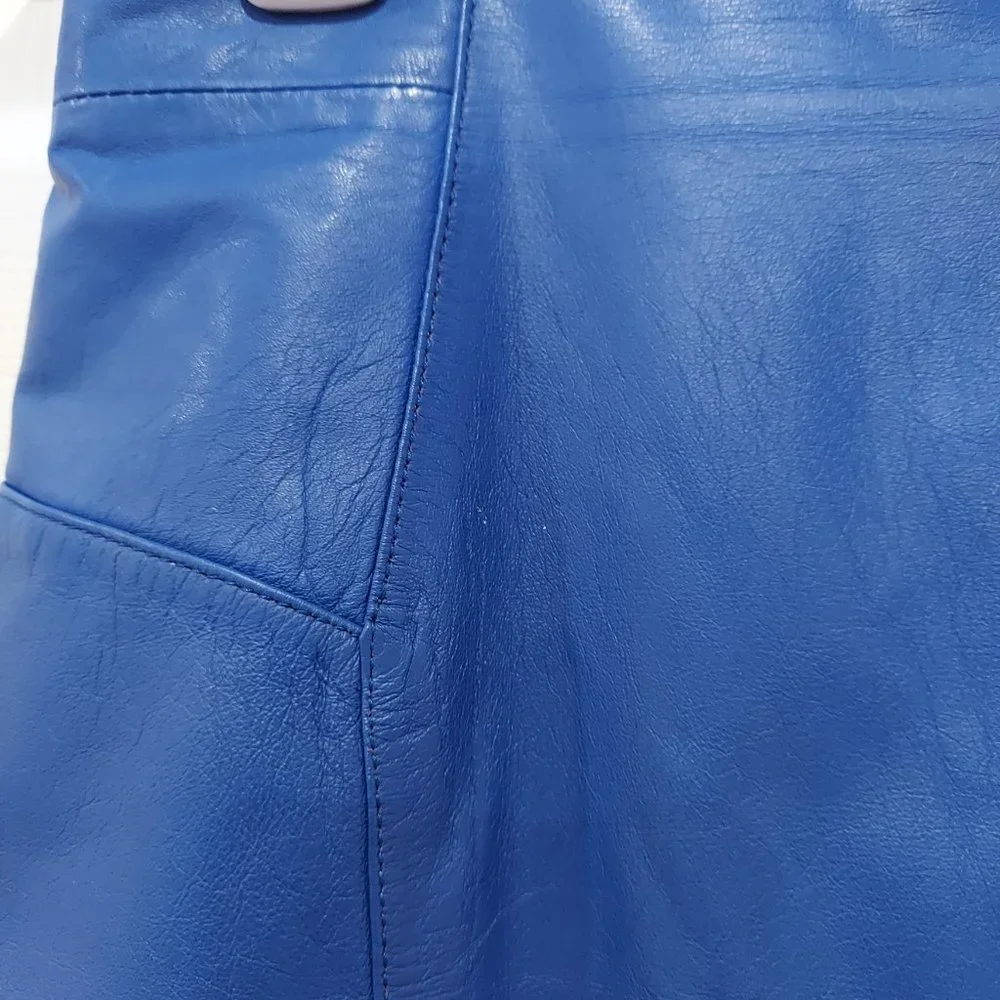 Vintage Cobalt Blue Wilsons Leather CHIA Pencil Skirt Midi Size 10 / 26in Waist - Picture 2 of 10